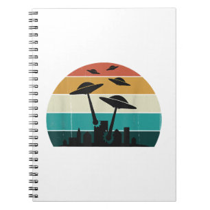 Retro UFO Attack Sunset - Cool Vintage Flying Sauc Notebook