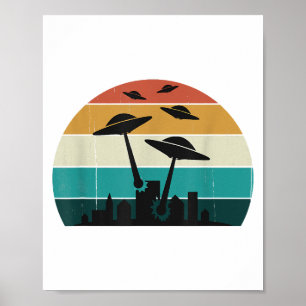 Retro UFO Attack Sunset - Cool Vintage Flying Sauc Poster