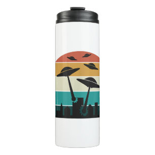 Retro UFO Attack Sunset - Cool Vintage Flying Sauc Thermal Tumbler