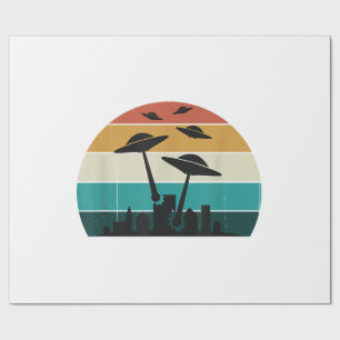 Retro UFO Attack Sunset - Cool Vintage Flying Sauc Wrapping Paper