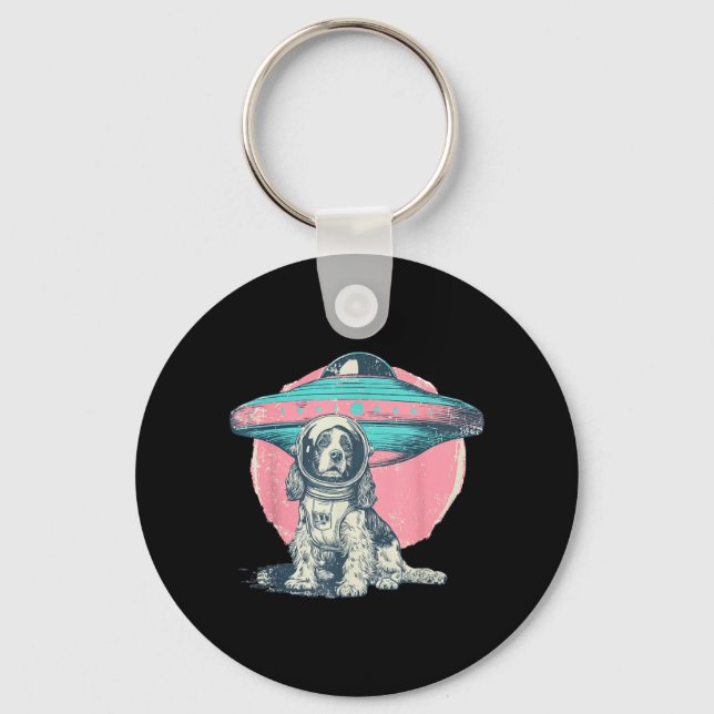 Retro UFO Cocker Spaniel Dog Astronaut Sci Fi Key Ring (Front)