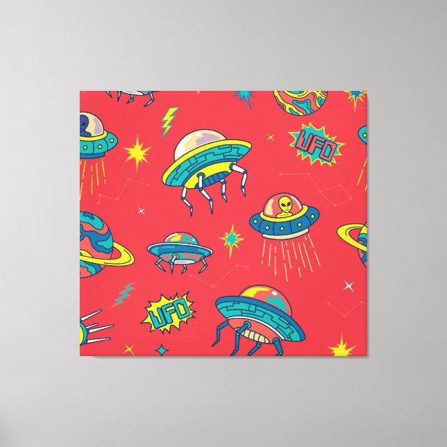 Retro UFO Space Invaders Canvas Print (Front)
