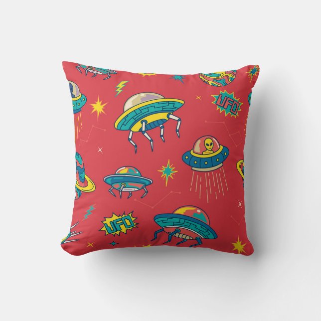 Retro UFO Space Invaders Cushion (Front)