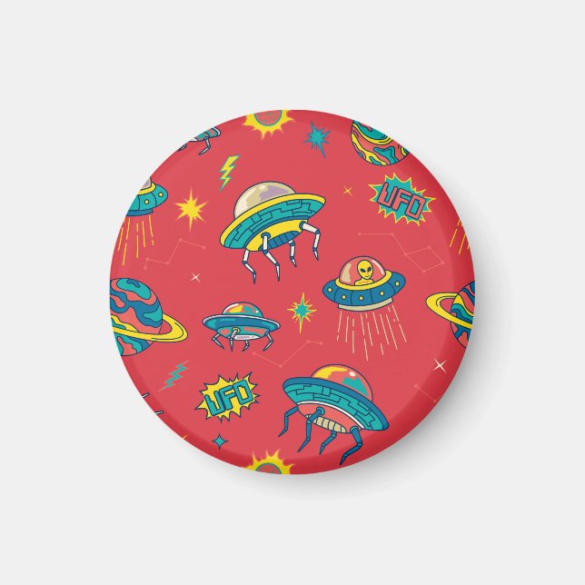 Retro UFO Space Invaders Magnet (Front)