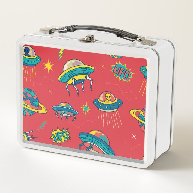 Retro UFO Space Invaders Metal Lunch Box (Front)