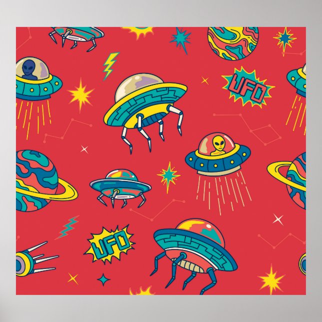 Retro UFO Space Invaders Poster (Front)