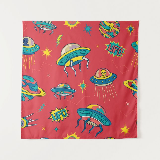 Retro UFO Space Invaders Tapestry (Front)