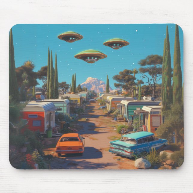 Retro UFO Trailer Park Mouse Mat (Front)