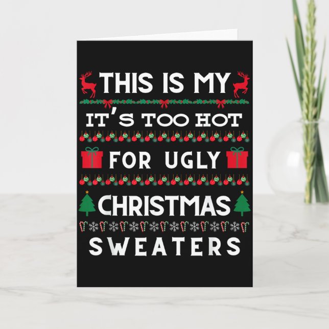 Retro Ugly Christmas Sweater Candy Cane Tree Vibes Card (Front)