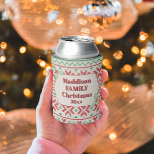 Retro Ugly Christmas Sweater in Off-White Can Cooler