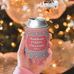 Retro Ugly Christmas Sweater Snowflakes Can Cooler