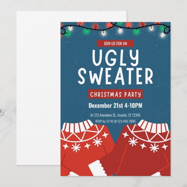 Retro Ugly Sweater Christmas Party Invitation (Front/Back)