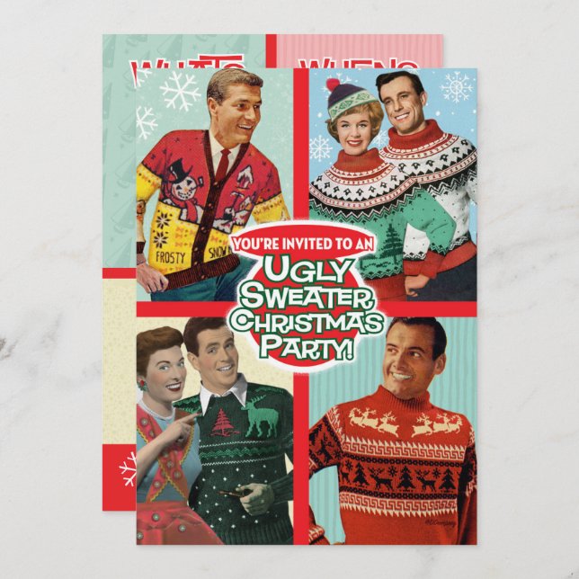 Retro Ugly Sweater Christmas Party Invitations (Front/Back)