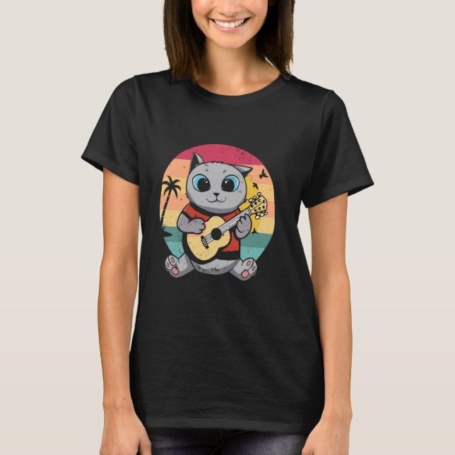 Retro Ukelele Cat T-Shirt (Front)
