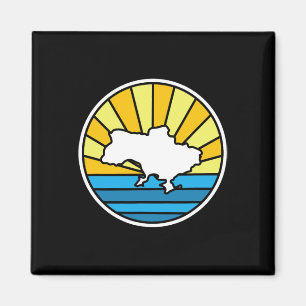 Retro Ukraine Sunset 70s Stained Gl Design Magnet