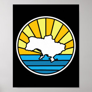 Retro Ukraine Sunset 70s Stained Gl Design Poster