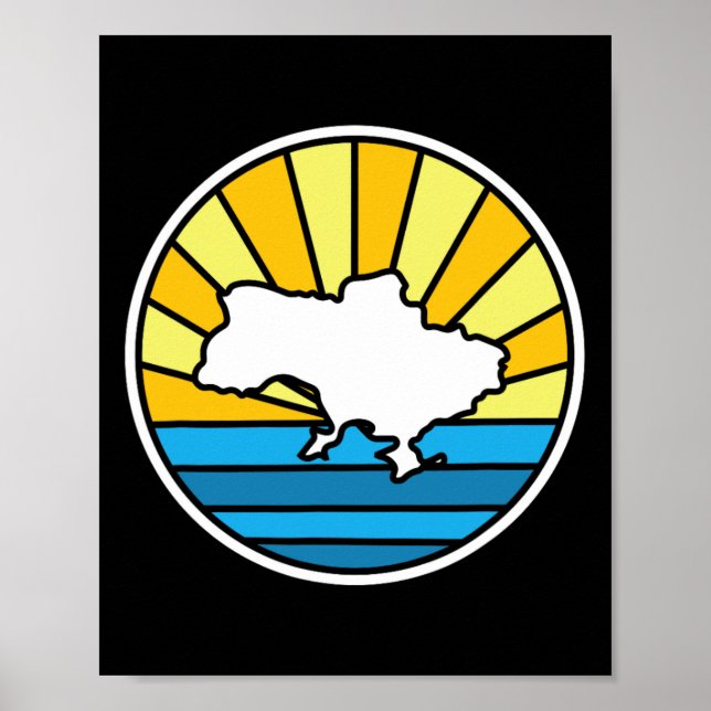 Retro Ukraine Sunset 70s Stained Gl Design  Poster (Front)