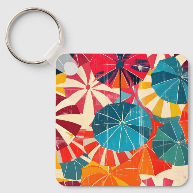 Retro Umbrella Rainy Day Pop Art Key Ring (Front)
