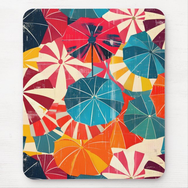 Retro Umbrella Rainy Day Pop Art Mouse Mat (Front)