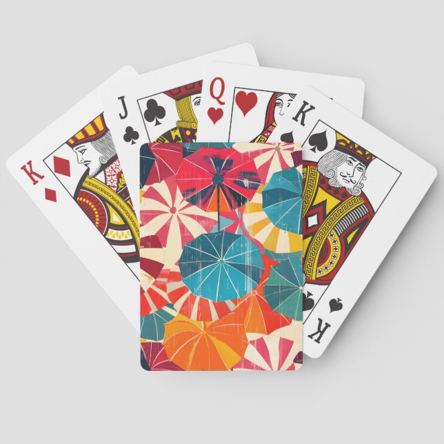 Retro Umbrella Rainy Day Pop Art Playing Cards (Back)