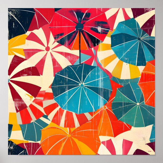 Retro Umbrella Rainy Day Pop Art Poster (Front)