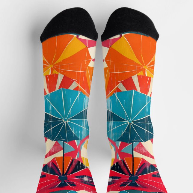 Retro Umbrella Rainy Day Pop Art Socks (Top)