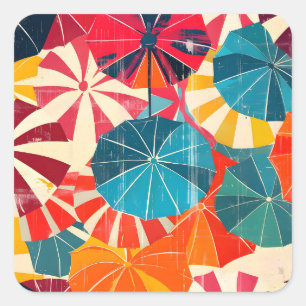 Retro Umbrella Rainy Day Pop Art Square Sticker