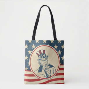 Retro Uncle Sam Stars and Stripes Pattern Tote Bag