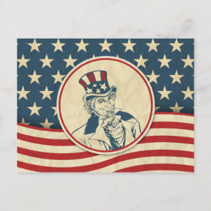 Retro Uncle Sam Stars and Stripes Postcard