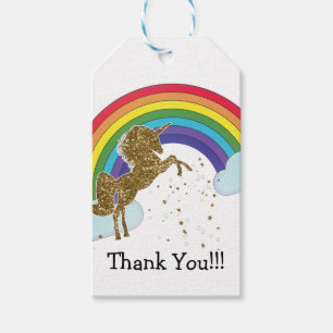 Retro Unicorn Rainbow & Gold Stars Birthday Party Gift Tags