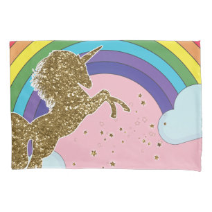 Retro Unicorn Rainbow & Gold Stars Pillowcase