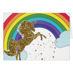 Retro Unicorn Rainbow & Gold Stars Thank You