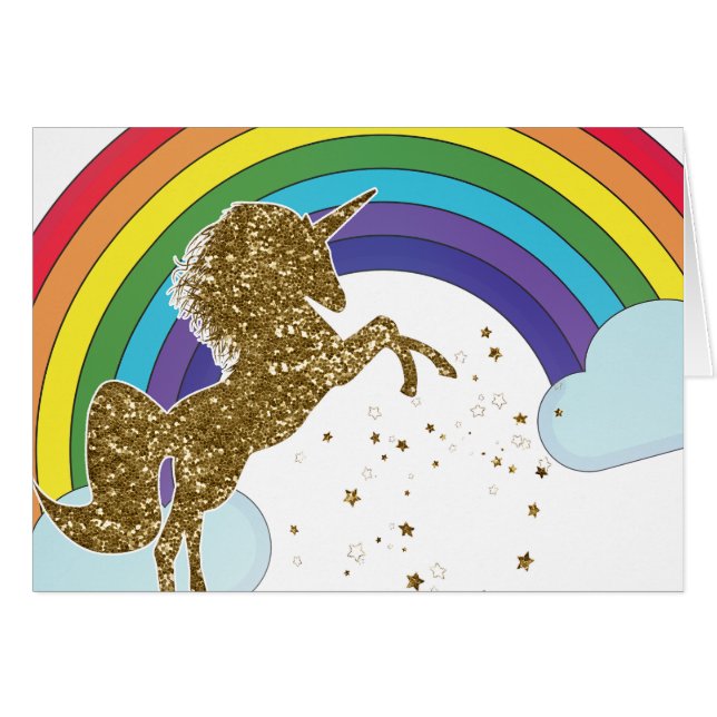 Retro Unicorn Rainbow & Gold Stars Thank You (Front Horizontal)