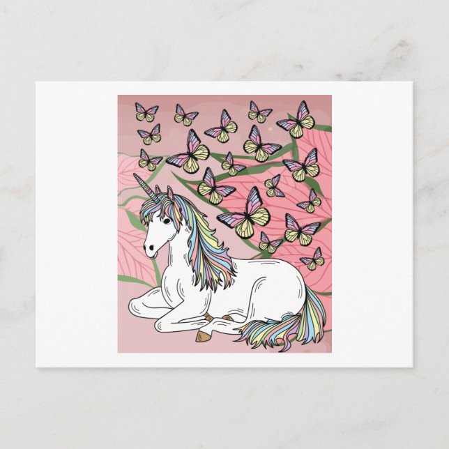 Retro Unicorn With Butterflies Postcard (Front)