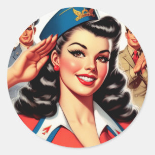 Retro Uniform Pin-up Classic Round Sticker
