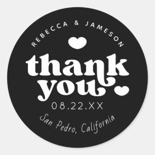 Retro Union Black and White Wedding Thank You Classic Round Sticker