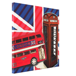 Retro Union Jack London Bus red telephone booth Canvas Print