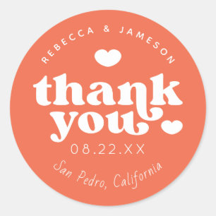 Retro Union Persimmon Orange Wedding Thank You Classic Round Sticker