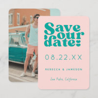 Retro Union Pink and Teal Wedding Save the Date