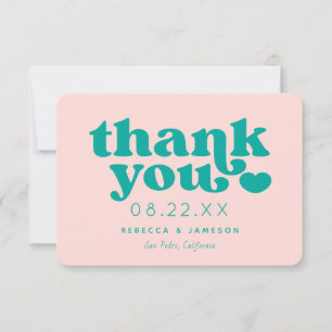 Retro Union Pink and Teal Wedding Thank You Card