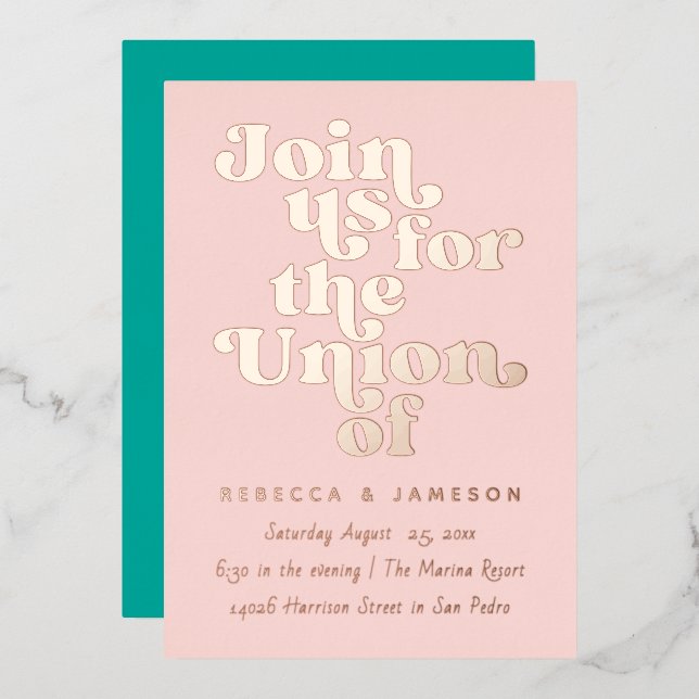 Retro Union Wedding Blush Teal Rose (Front/Back)