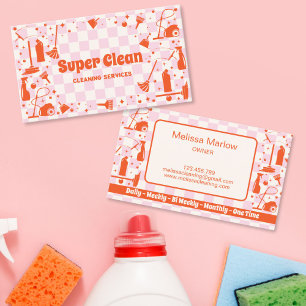 Retro Unique Maid House Cleaning Services Business Card