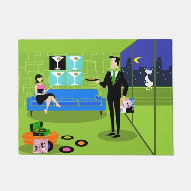 Retro Urban Cartoon Couple Door Mat (Front)