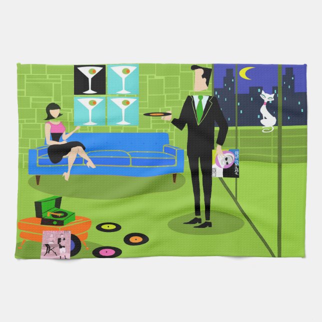 Retro Urban Cartoon Couple Kitchen Towel (Horizontal)