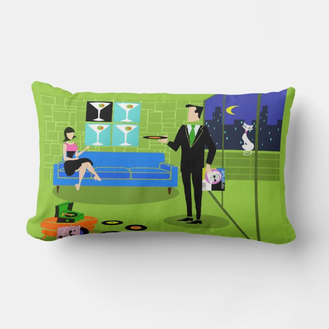 Retro Urban Cartoon Couple Lumbar Pillow (Front)