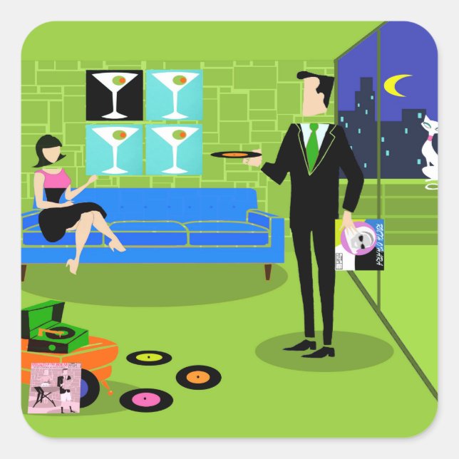 Retro Urban Cartoon Couple Stickers (Front)