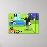 Retro Urban Cartoon Couple Stretched Canvas Print