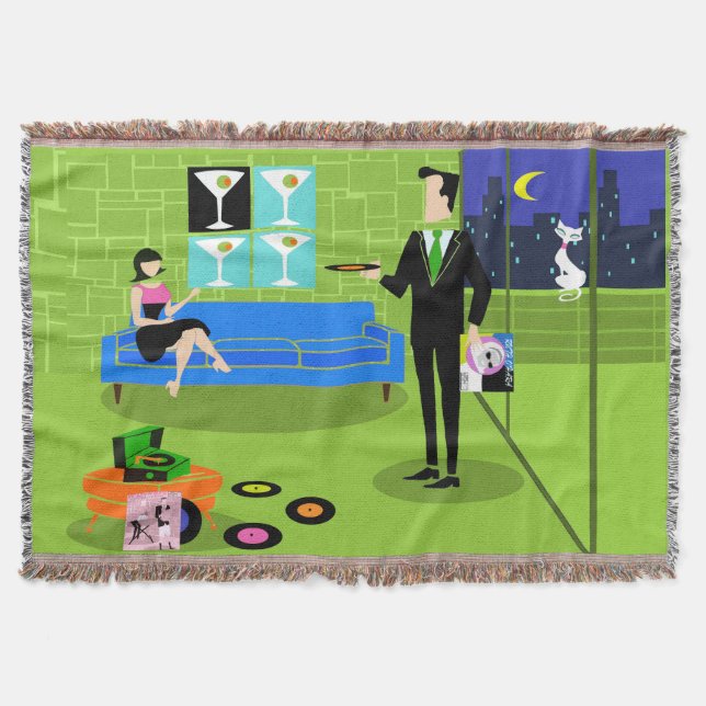 Retro Urban Cartoon Couple Throw Blanket (Front)