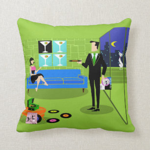 Retro Urban Cartoon Couple Throw Pillow