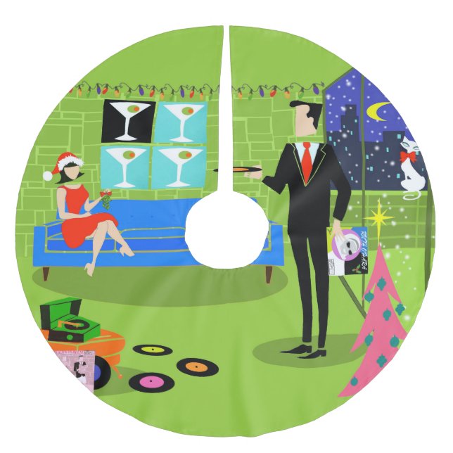 Retro Urban Christmas Couple Christmas Tree Skirt (Front)